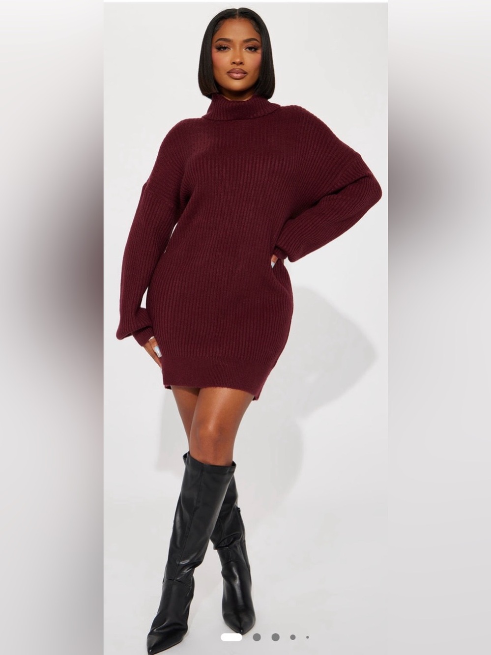 NWT Fashionova Ribbed Knit Sweater Dress - Burgundy
